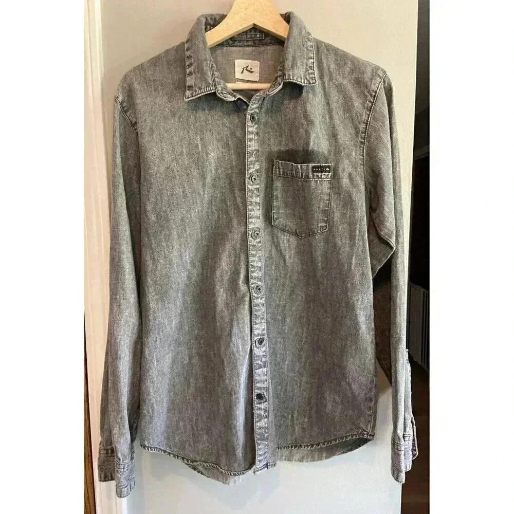 Vintage Rusty Surfboard Co. Shirt Mens Size S Button Up‎ Stonewashed Grey 90s